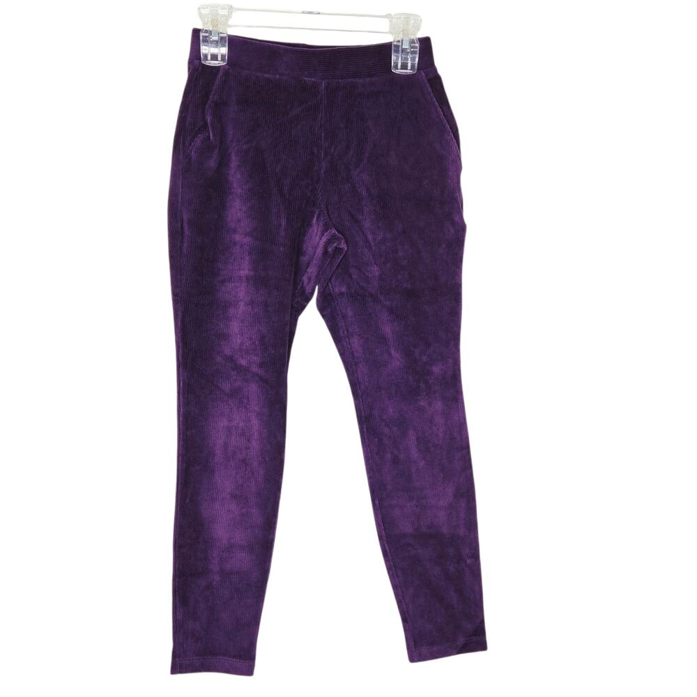 Lands' End Women's Corduroy Leggings XS Purple Blackberry High Rise Stretch Fit